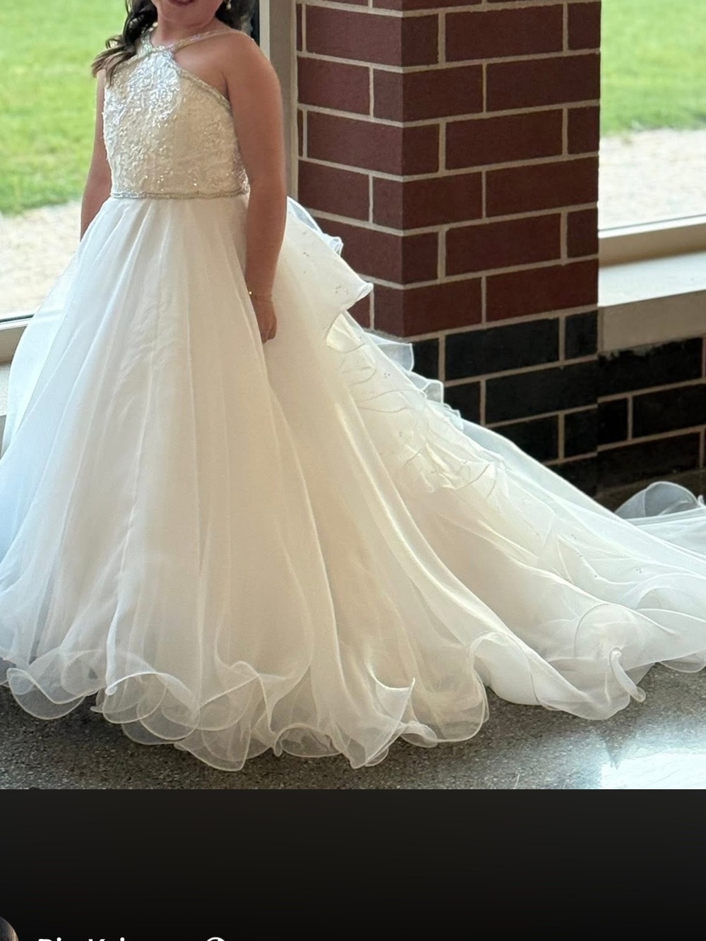 Johnathan Kayne White Halter Tulle Ball Gown for Girls